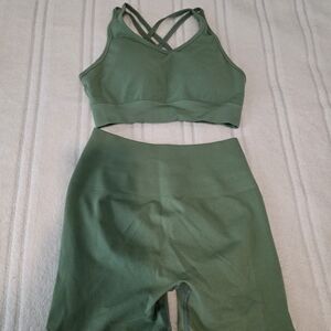 Alphalete Olive Sports Bra and Shorts Set